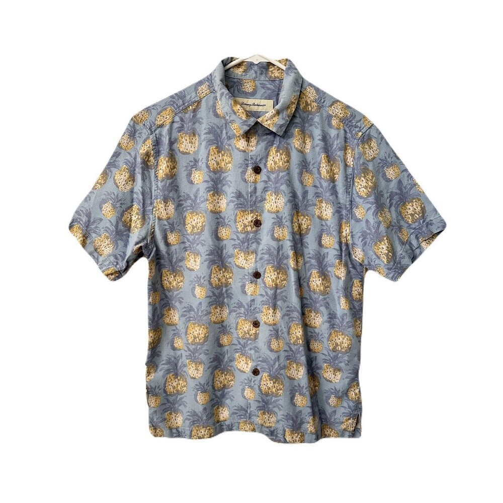 Tommy Bahama Mens Size Small 100% Silk Hawaiian Pineapple Camp Shirt